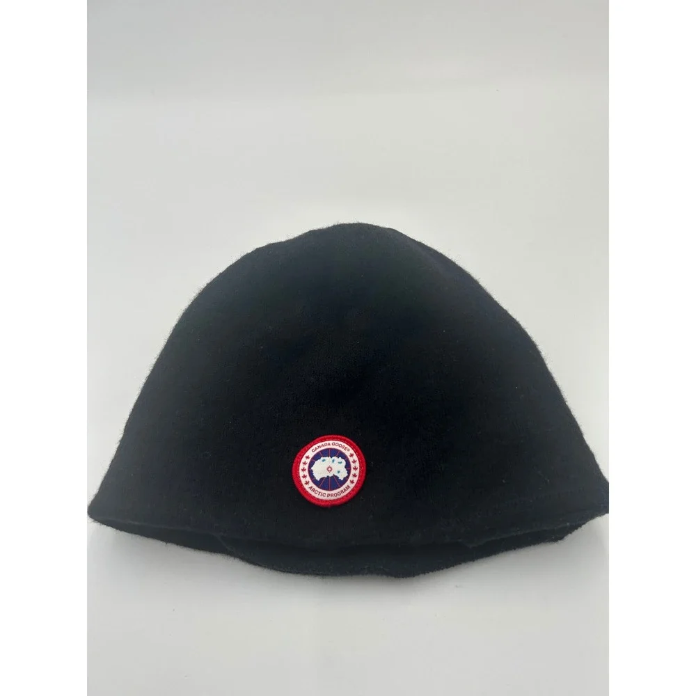Canada Goose Arctic Program Black Wool Beanie Hat Logo Patch Winter Cap